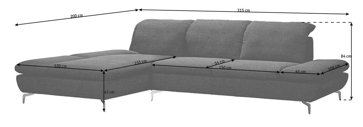 ECKSOFA in Echtleder Hellgrau  - Silberfarben/Hellgrau, Design, Leder/Metall (200/315cm) - Chilliano