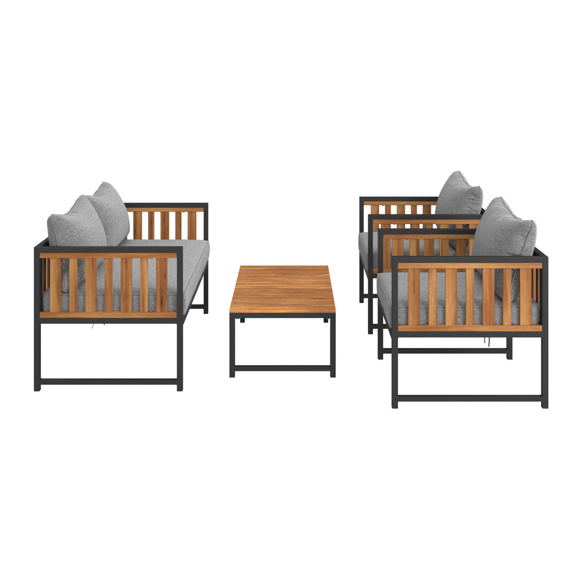 LOUNGEGARNITUR   Akazie massiv Eisen  - Schwarz/Akaziefarben, MODERN, Holz/Textil - Beldano