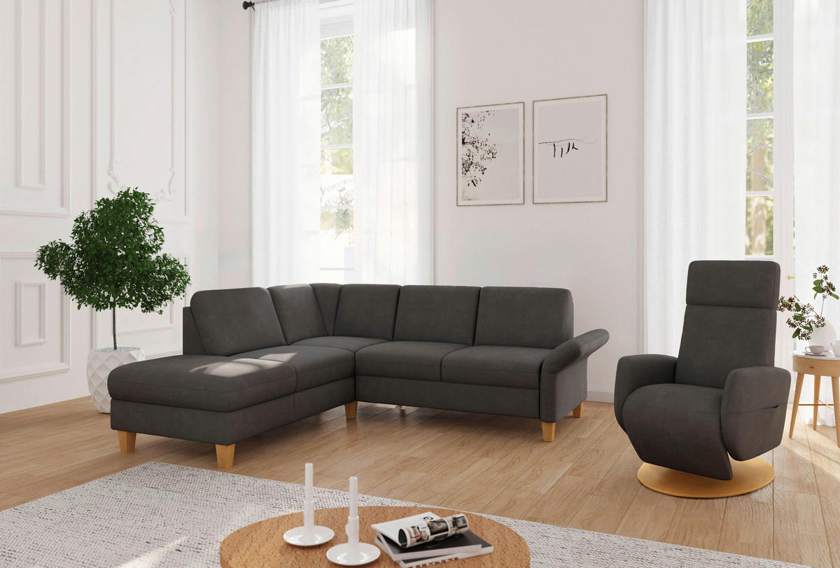 ECKSOFA ROCHELLE E Graphitfarben Flachgewebe  - Eichefarben/Graphitfarben, KONVENTIONELL, Holz/Textil (216/240cm) - Sit & More