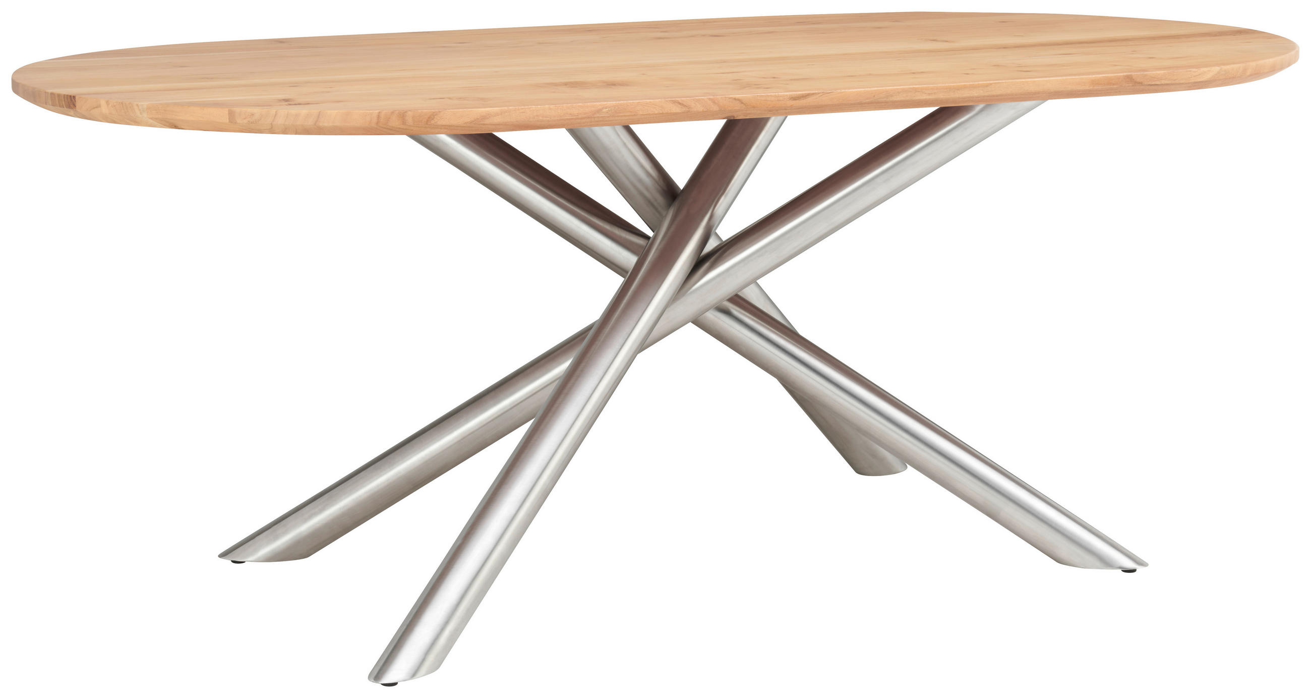 ESSTISCH Akazie vollmassiv oval Akaziefarben, Edelstahlfarben  - Edelstahlfarben/Akaziefarben, MODERN, Holz/Stein (115/76/115cm) - MID.YOU