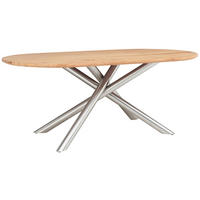 ESSTISCH Akazie vollmassiv oval Akaziefarben, Edelstahlfarben  - Edelstahlfarben/Akaziefarben, MODERN, Holz/Stein (115/76/115cm) - MID.YOU