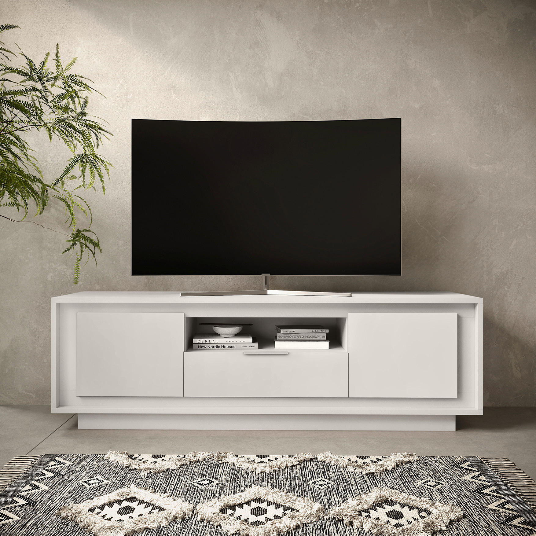 TV DIEL, biela, 180/58/50 cm - biela/hliníková, Modern, kov/kompozitné drevo (180/58/50cm) - Carryhome