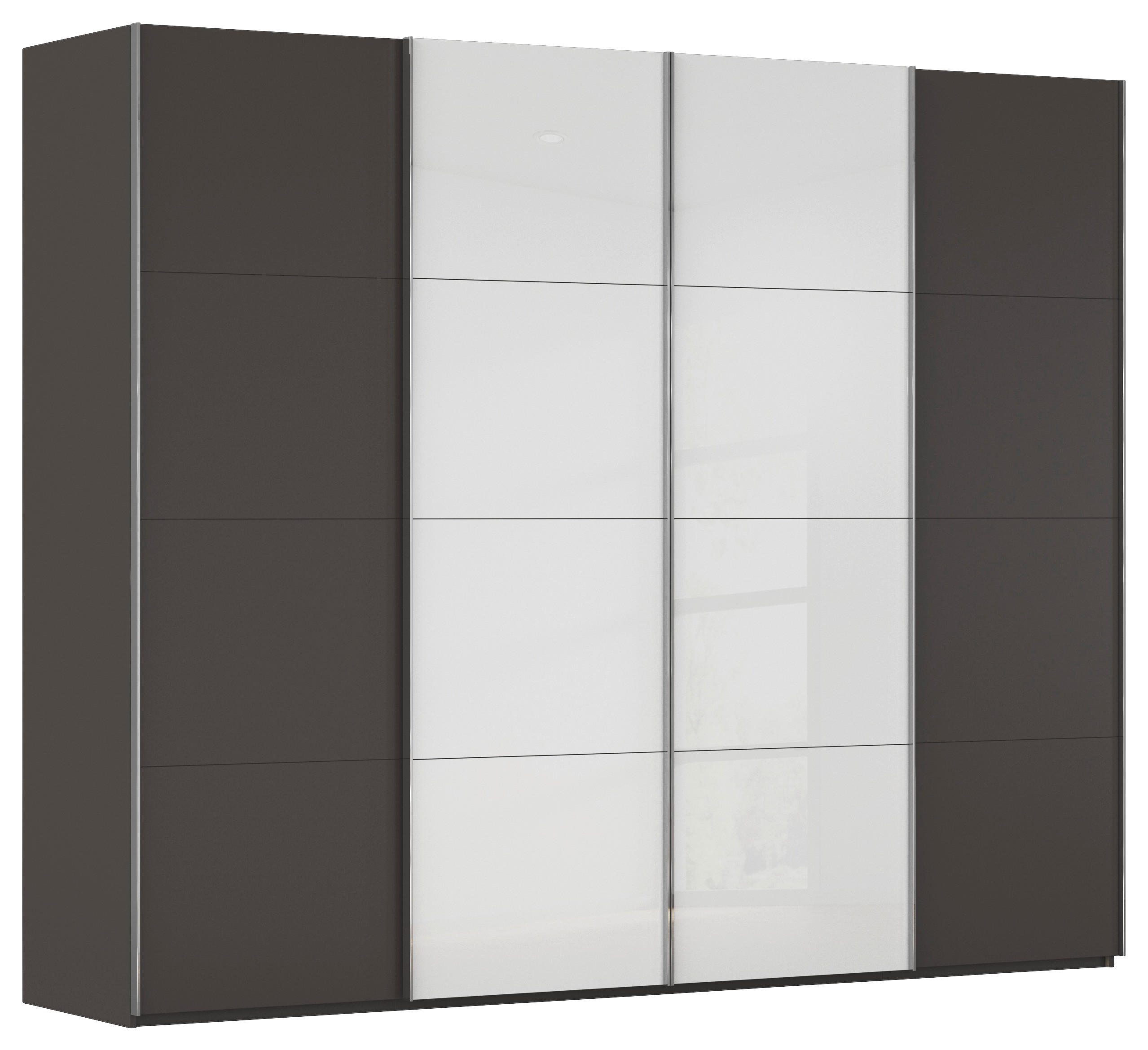 SCHWEBETÜRENSCHRANK 271/235/68 cm 4-türig Graphitfarben, Weiß  - Chromfarben/Graphitfarben, KONVENTIONELL, Glas/Holzwerkstoff (271/235/68cm) - Novel