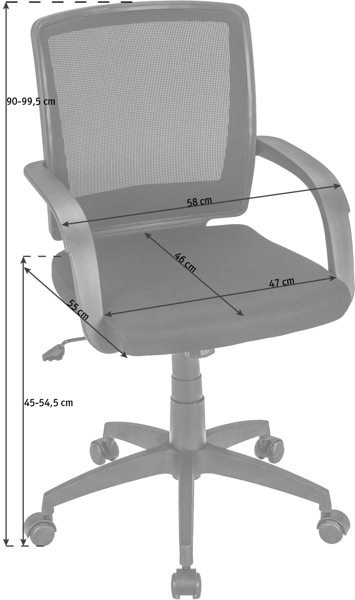 Scaun birou tineret  din plasă tensionată, negru - negru, Design, plastic/metal (58/90-99,5/55cm) - Boxxx