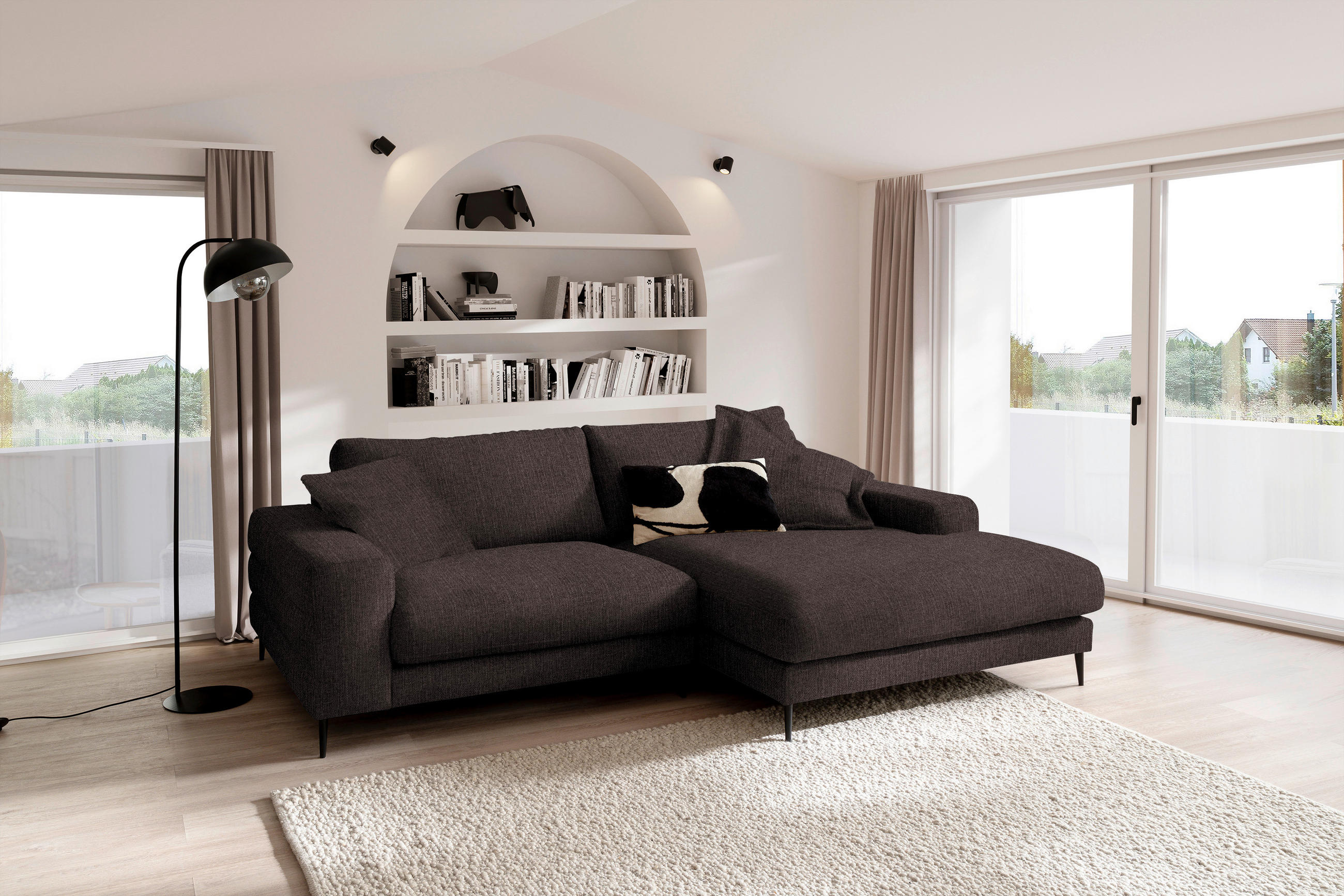 ECKSOFA in Flachgewebe Mokka  - Schwarz/Mokka, Design, Textil/Metall (253/177cm) - Dieter Knoll