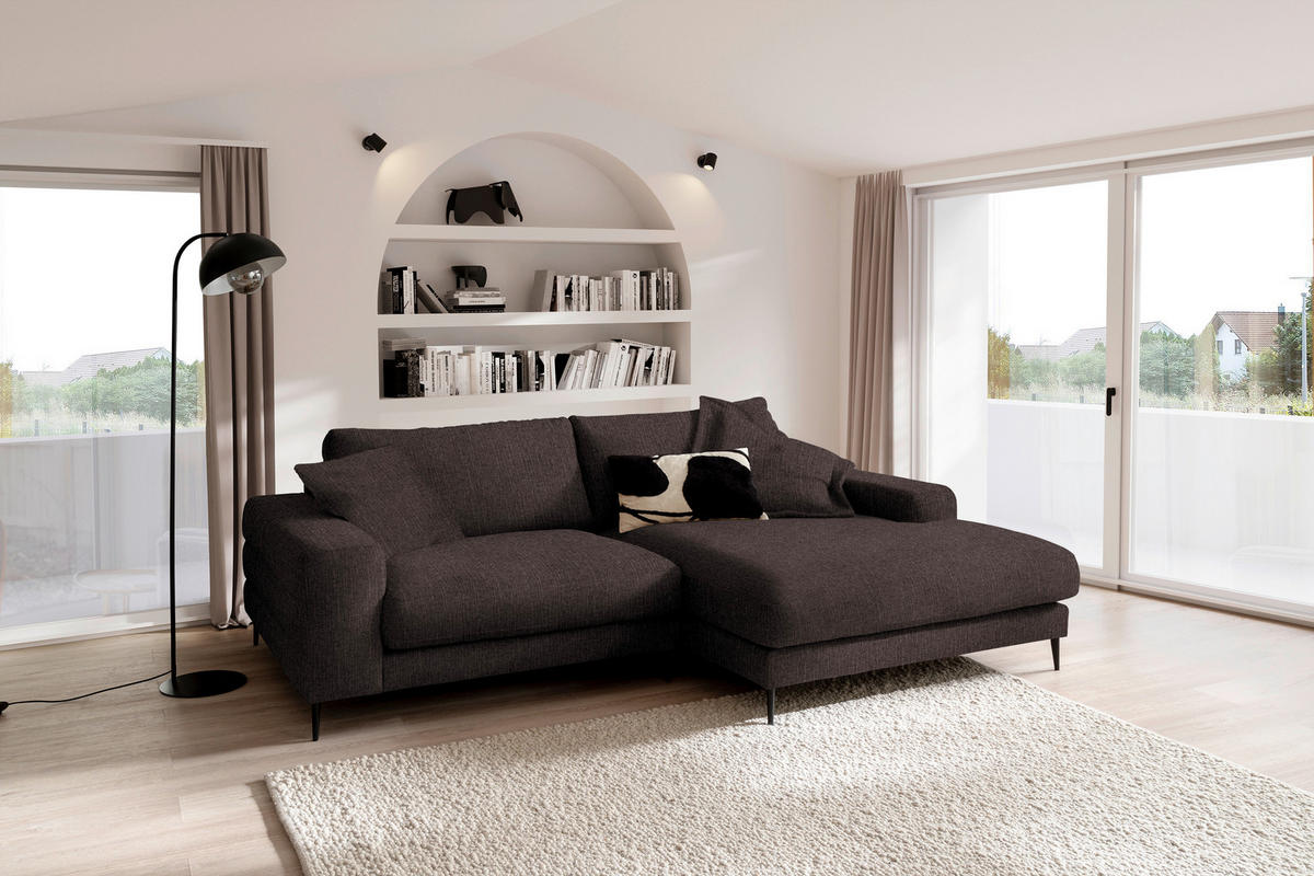 ECKSOFA in Flachgewebe Mokka  - Schwarz/Mokka, Design, Textil/Metall (253/177cm) - Dieter Knoll