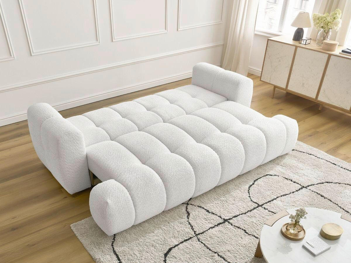 SCHLAFSOFA FUJI Bouclé Weiß  inkl.  - Schwarz/Weiß, MODERN, Kunststoff/Textil (251/113/88cm)