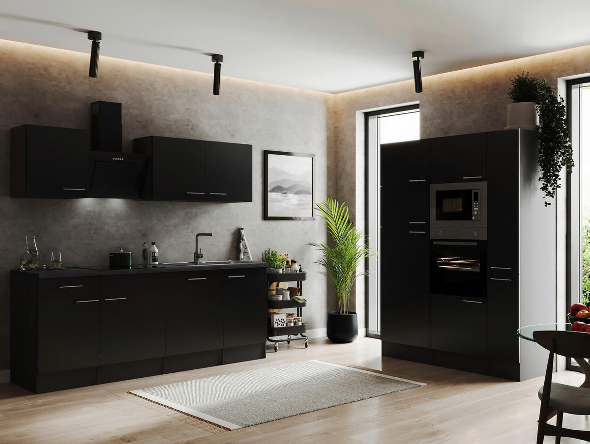 MODULKÖK 370 cm   i grå, svart  - silver/grå, Design, metall/trämaterial (370cm) - Respekta