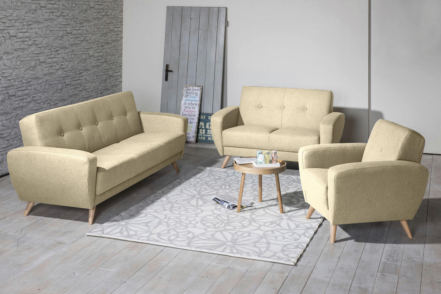 2-SITZER-SOFA Samt, Velours Beige - Einrichtungsbeispiel