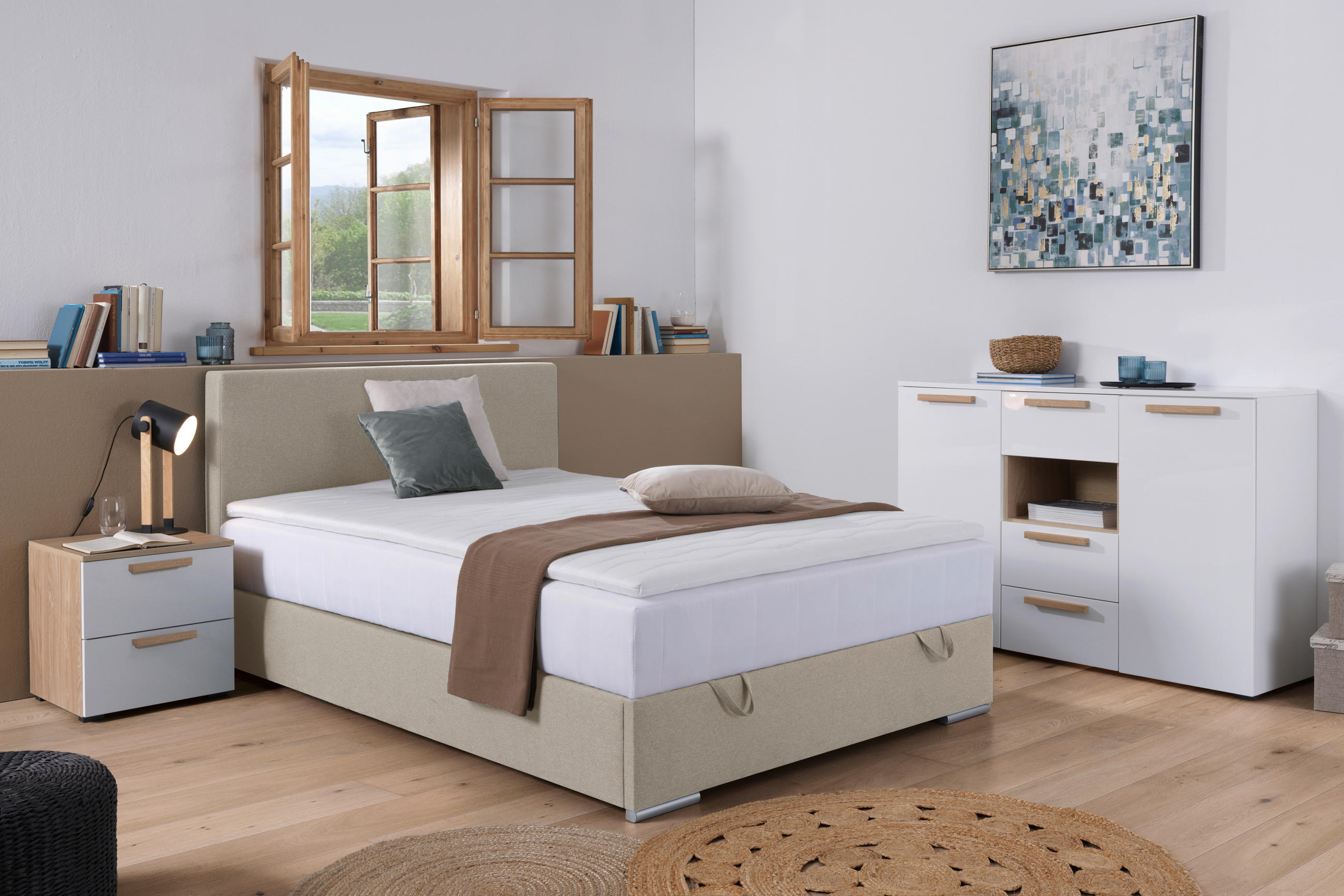 BOXBETT 90/200 cm  in Sandfarben  - Sandfarben/Chromfarben, KONVENTIONELL, Kunststoff/Textil (90/200cm) - Carryhome