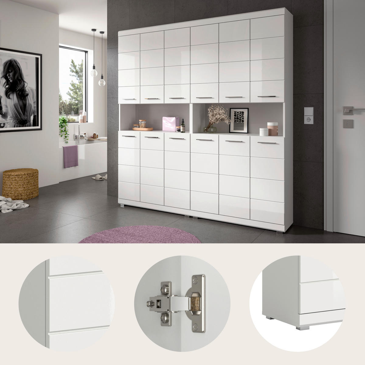 BADRUM 180 cm  - vit/silver, Trend, trämaterial/plast (180cm) - MID.YOU