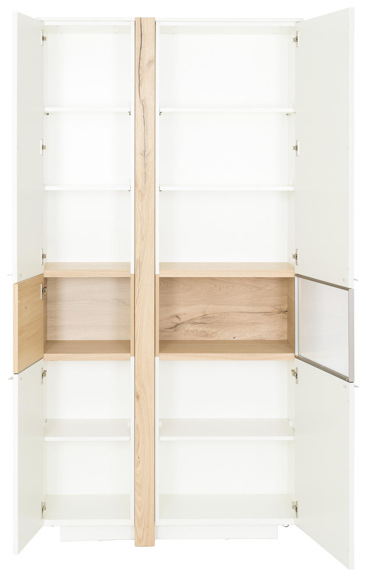 VITRINE  in furniert Eiche Weiß, Eichefarben - Edelstahlfarben/Eichefarben, Design, Glas/Holz (108/214/43cm) - Venjakob