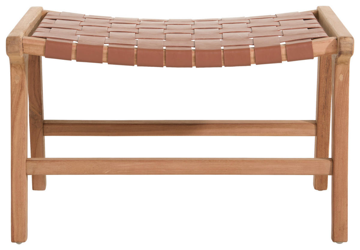 HOCKER in Holz, Leder Braun, Naturfarben  - Braun/Naturfarben, Design, Leder/Holz (65/40,5/46cm) - Livetastic