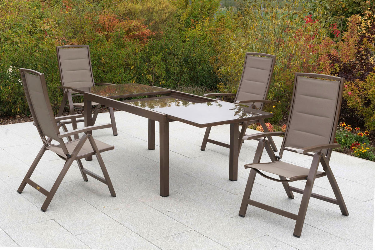 GARTENTISCHGRUPPE beschichtet Aluminium  - Taupe/Braun, KONVENTIONELL, Glas/Textil - Gardenson