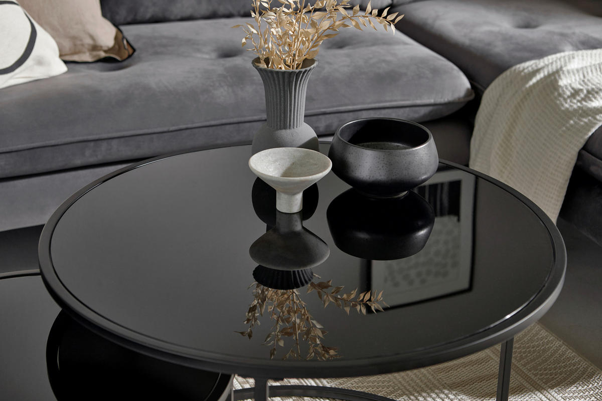 SATZTISCH rund Schwarz  - Schwarz, KONVENTIONELL, Glas/Metall (73,4/73,4/50cm) - Livetastic