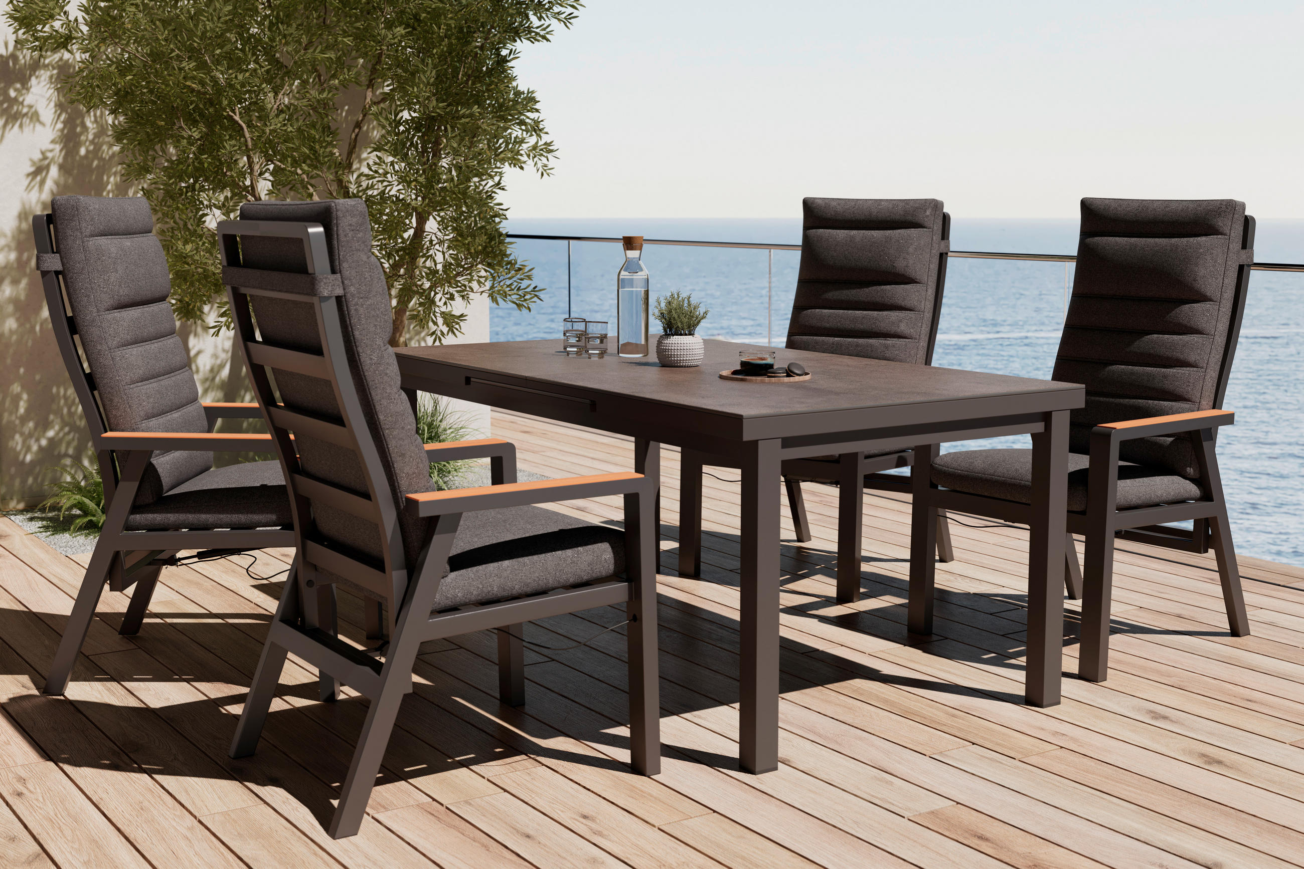 GARTENTISCH Metall, Glas rechteckig  - Anthrazit, MODERN, Glas/Metall (180-240/75/100cm) - Ambia Garden