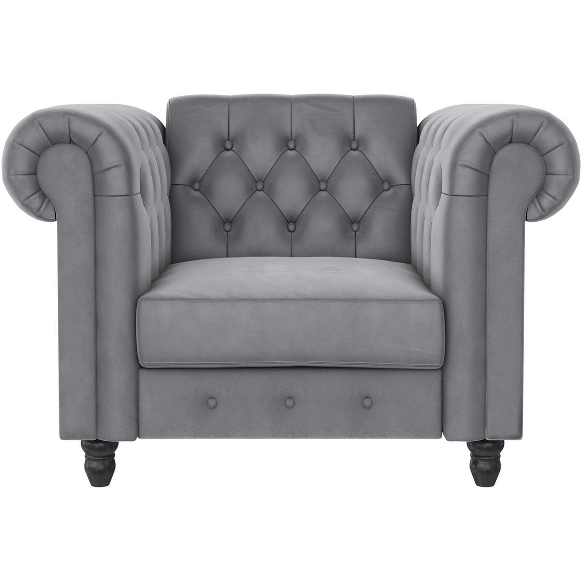 SESSEL in Velours Hellgrau  - Hellgrau/Schwarz, Basics, Holz/Textil (111/83/87cm) - Livetastic
