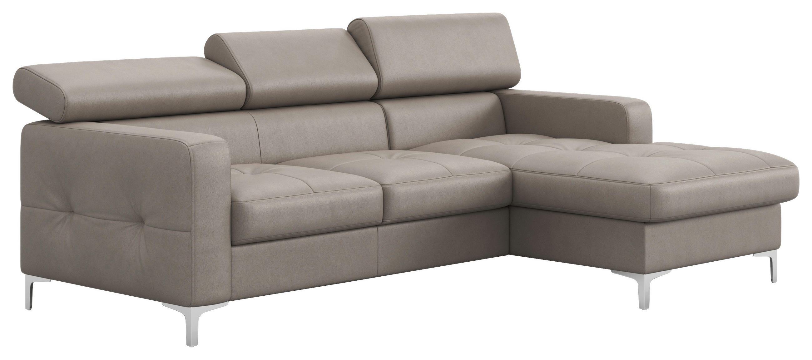 ECKSOFA in Echtleder Grau  227/168 cm  - Chromfarben/Grau, Design, Leder/Metall (227/168cm) - Livetastic