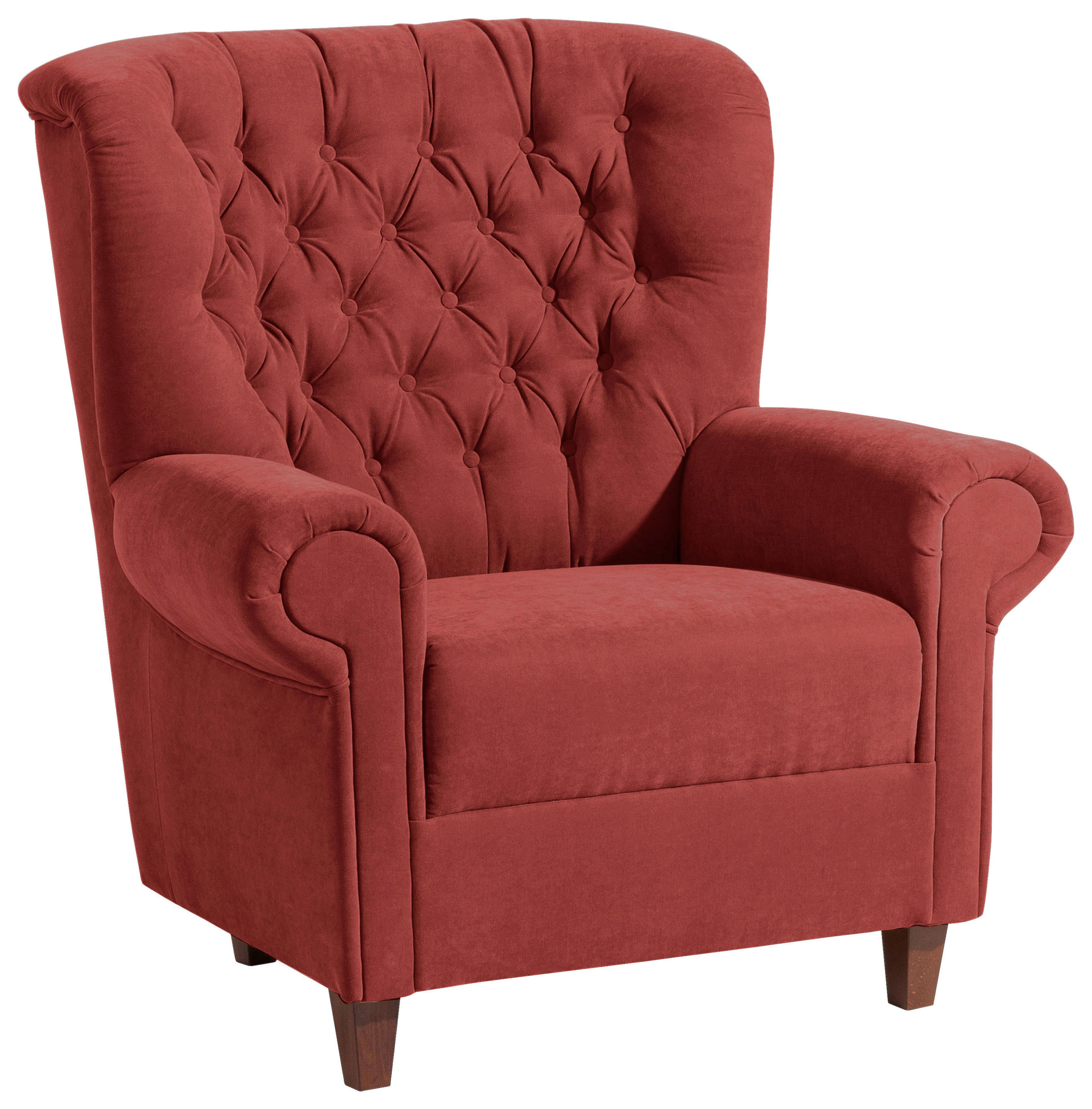 CHESTERFIELD-SESSEL Velours Terracotta  - Nussbaumfarben/Terracotta, ROMANTIK / LANDHAUS, Holz/Textil (91/98/90cm) - Max Winzer