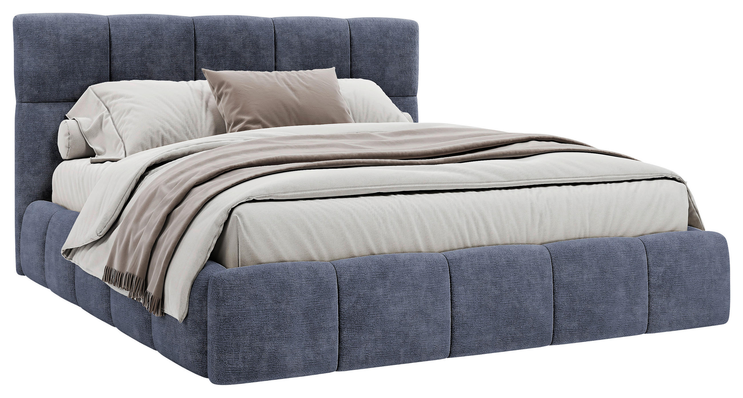 POLSTERBETT 160/200 cm,  in Blaugrau, gepolstertes Kopfteil, Lattenrost, Bettkasten,  - Blaugrau/Schwarz, MODERN, Holz/Holzwerkstoff (160/200cm) - MID.YOU