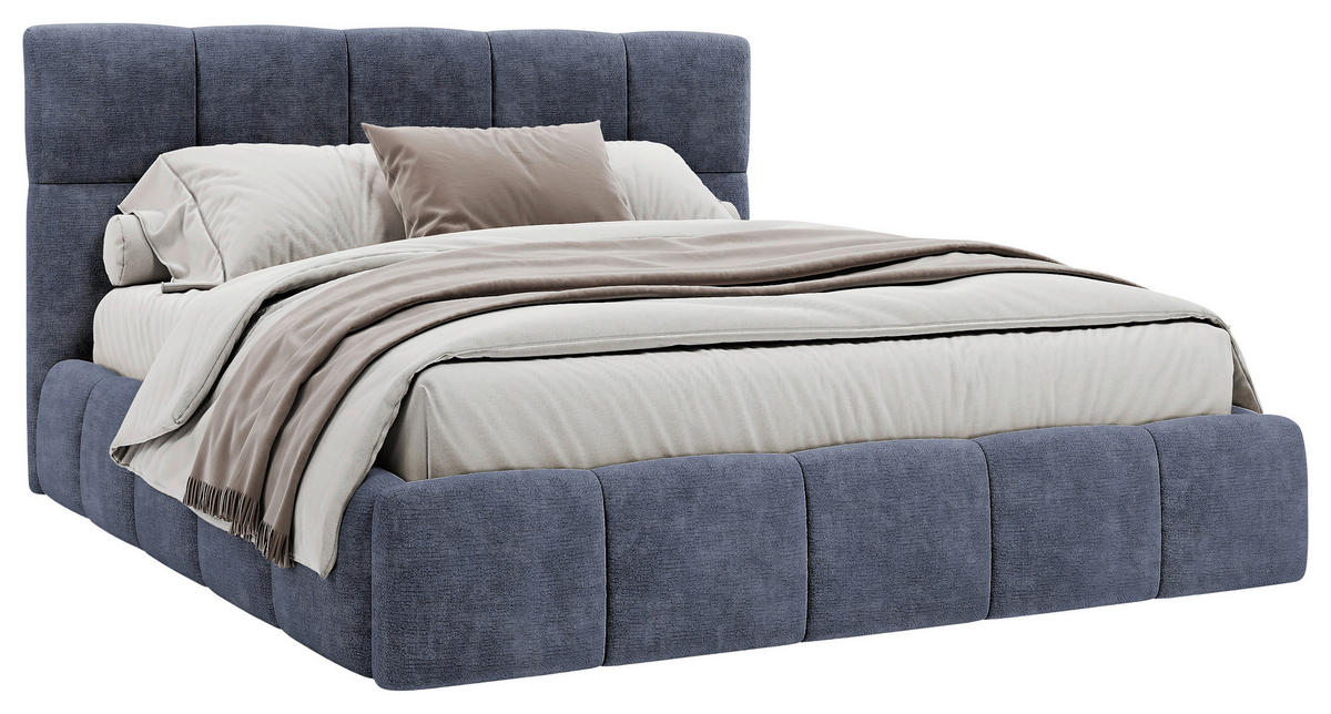 POLSTERBETT 180/200 cm,  in Blaugrau, gepolstertes Kopfteil, Lattenrost, Bettkasten,  - Blaugrau/Schwarz, MODERN, Holz/Holzwerkstoff (180/200cm) - MID.YOU