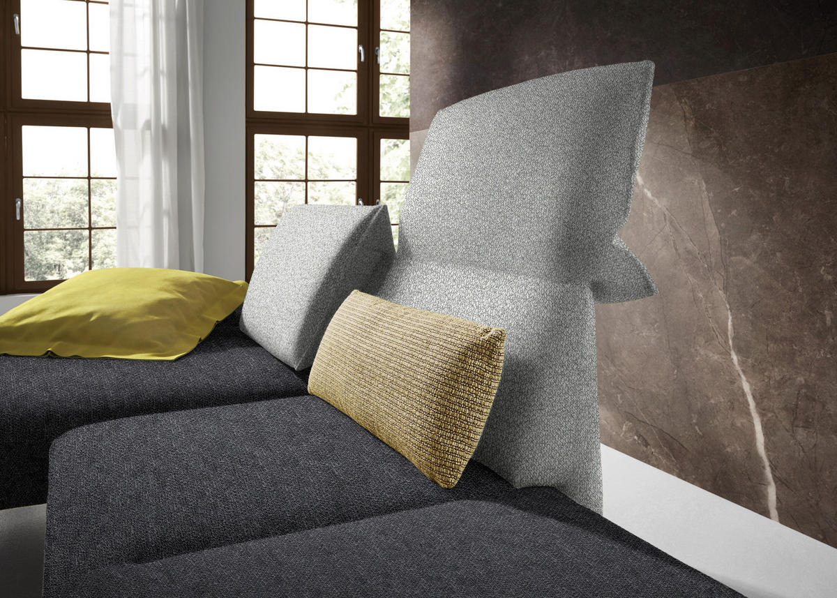 ECKSOFA in Flachgewebe Grau, Hellgrau  132/240 cm  - Chromfarben/Hellgrau, Design, Holz/Textil (132/240cm) - Koinor
