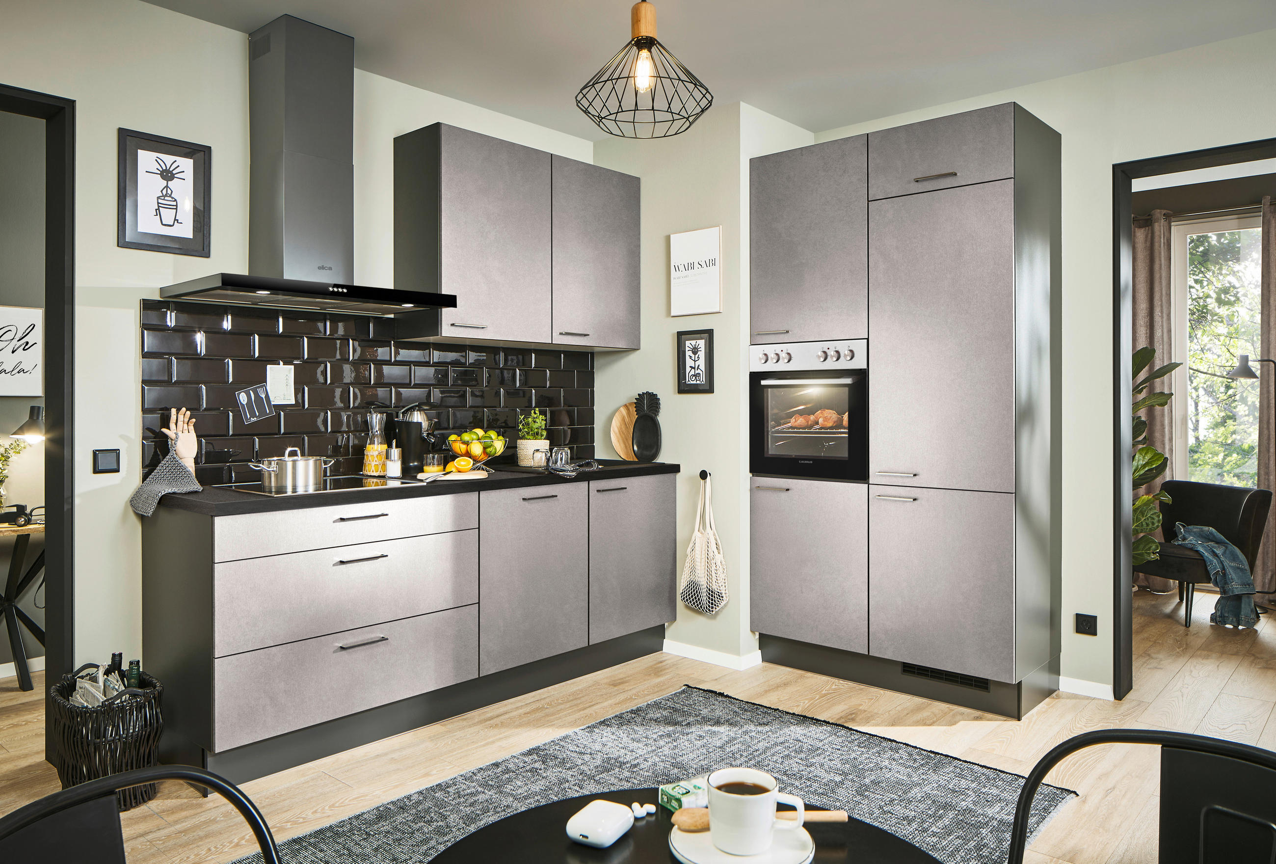 ECKKÜCHE 220/120 cm  in Graphitfarben, Grau, Schwarz  - Schwarz/Graphitfarben, Design, Holzwerkstoff/Metall (220/120cm) - Xora