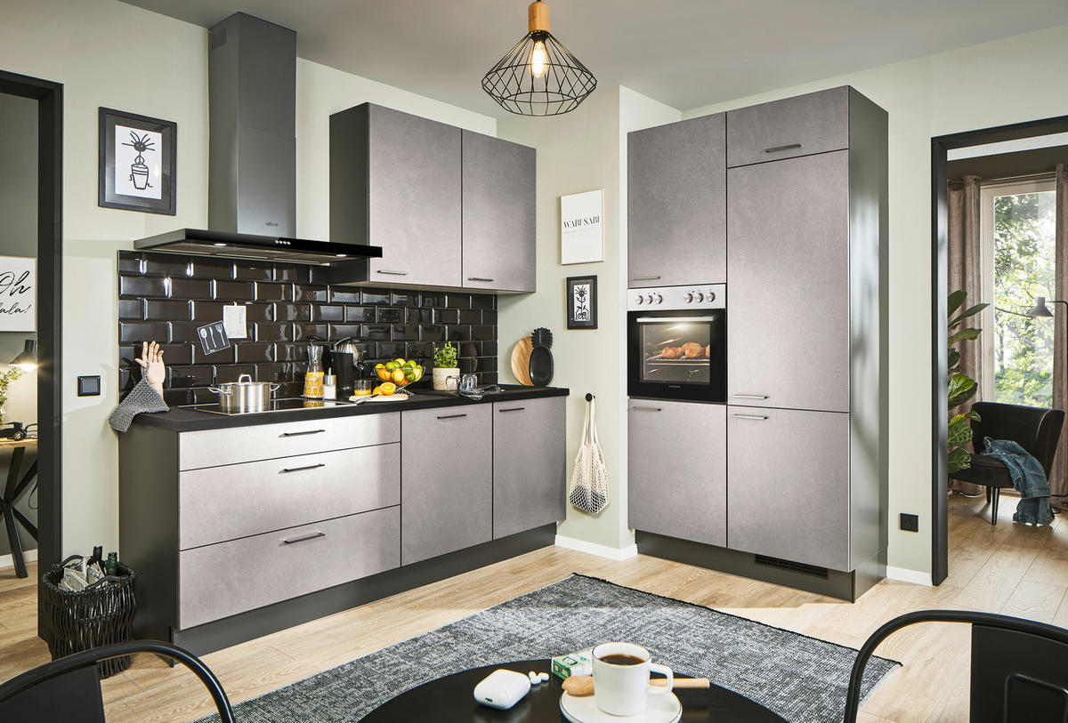 ECKKÜCHE 220/120 cm  in Graphitfarben, Grau, Schwarz  - Schwarz/Graphitfarben, Design, Holzwerkstoff/Metall (220/120cm) - Xora