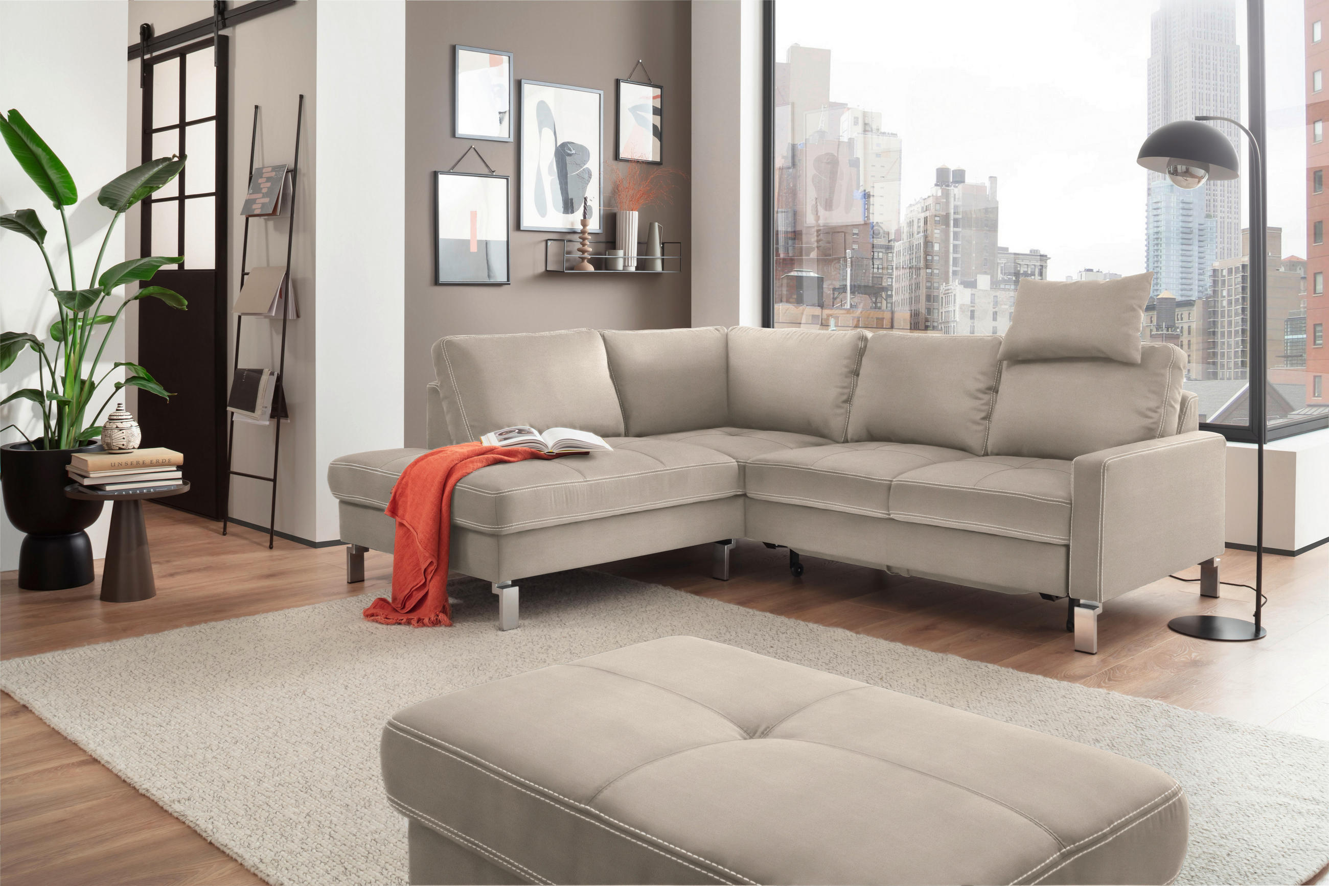 ECKSOFA in Mikrofaser Taupe  - Taupe/Chromfarben, Design, Textil/Metall (200/229cm) - Pure Home Lifestyle