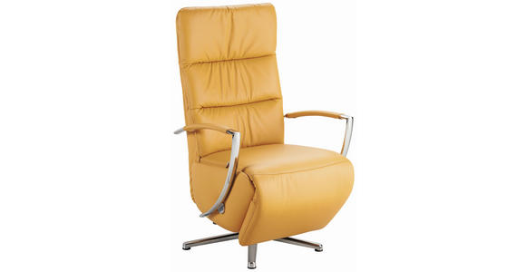 RELAXSESSEL in Leder Currygelb  - Chromfarben/Currygelb, Design, Leder/Metall (64/112/80cm) - Cantus