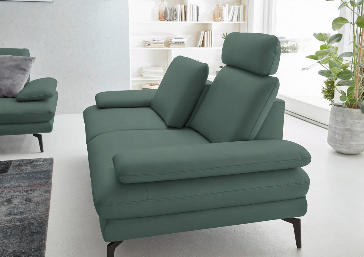 2,5-SITZER in Echtleder Opal  - Opal/Schwarz, Design, Leder/Metall (196/86/104cm) - Dieter Knoll
