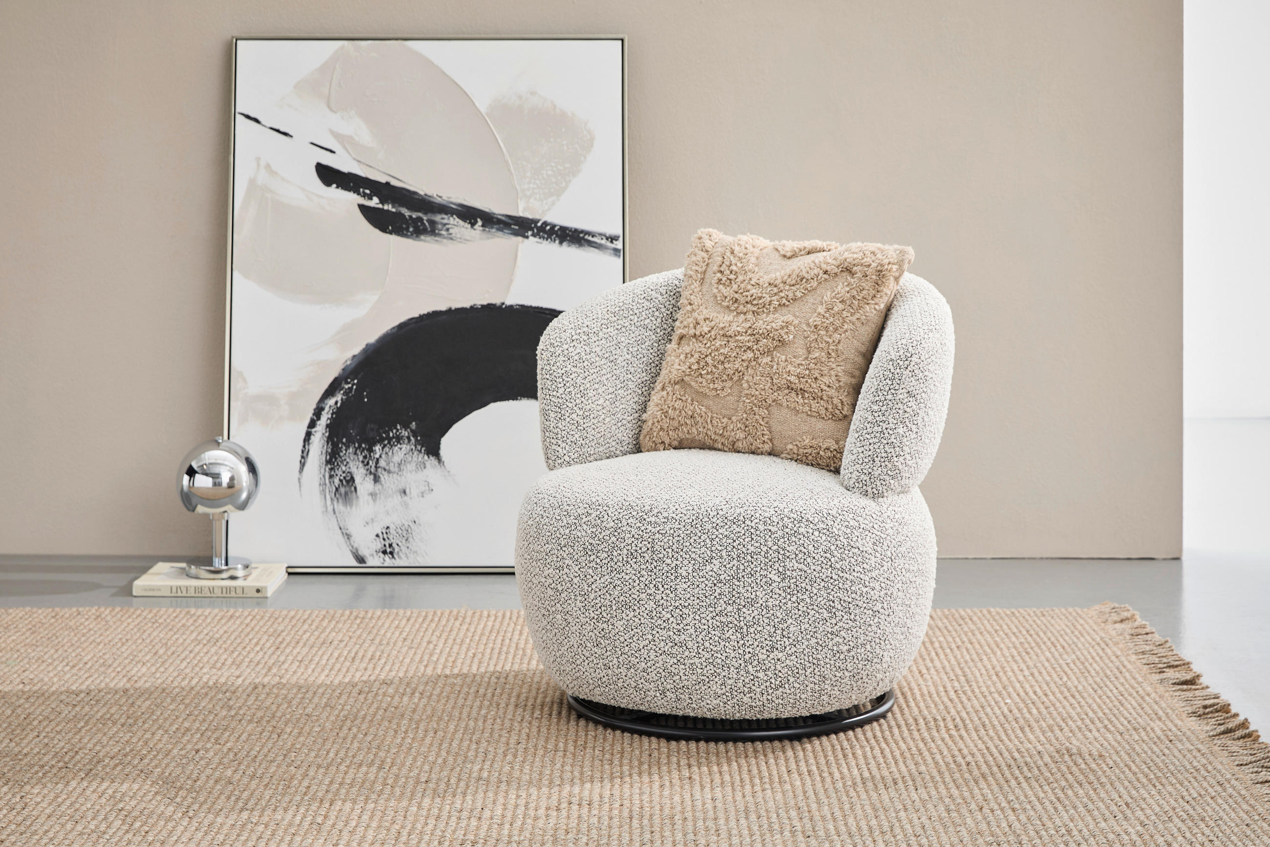 Thumbnail - Xora Sessel, Schwarz, Beige, Metall, Textil, 73.5x72.5x71.5 cm, Sitzfläche 360° drehbar, Wohnzimmer, Sessel, Sonstige Se...