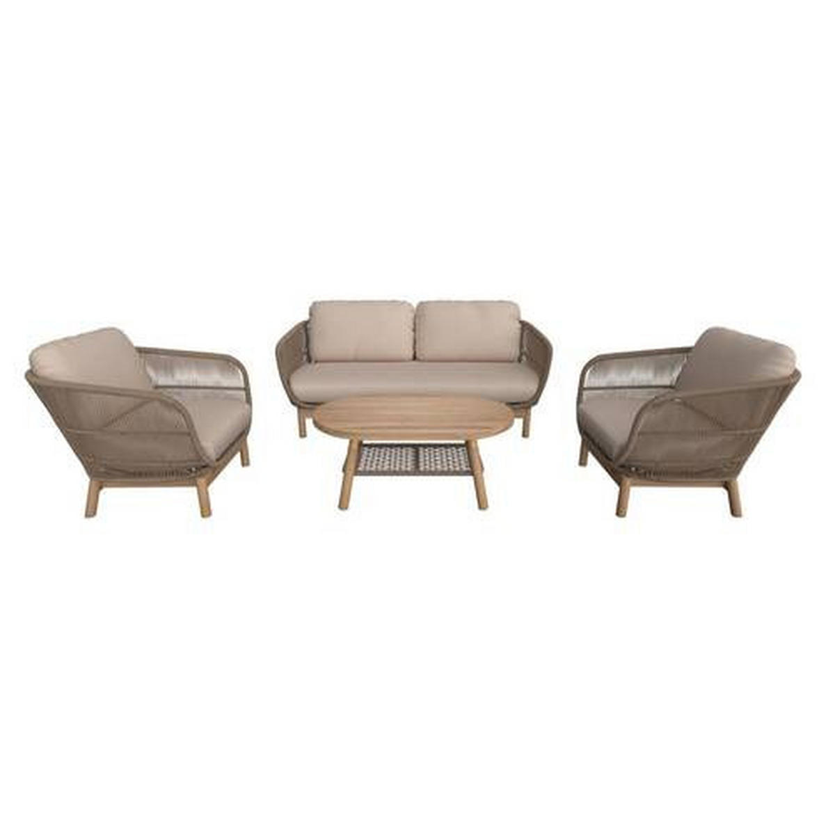 GARTENSET  11-teilig  - Beige/Teakfarben, Natur, Holz/Textil - Ambia Garden