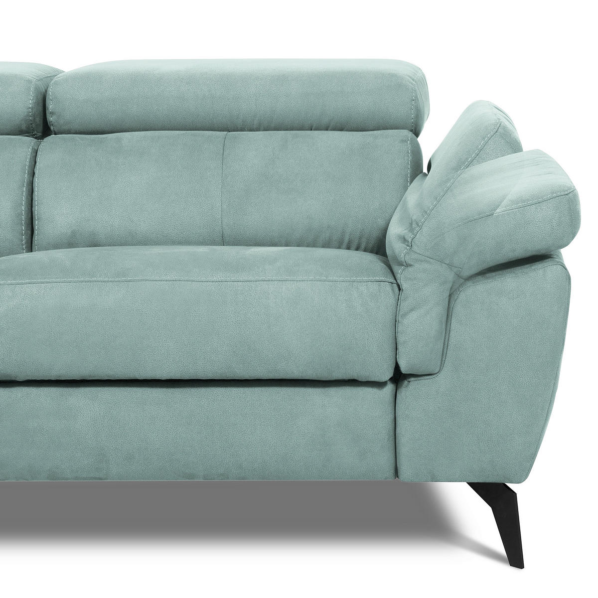 ECKSOFA SONO in Lederlook Hellblau Armteilverstellung, Kopfteilverstellung  210/265 cm  - Schwarz/Hellblau, Design, Textil/Metall (210/265cm) - Livetastic
