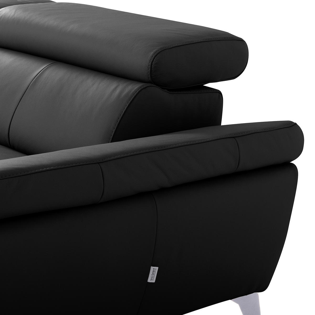 ECKSOFA SONO Schwarz Echtleder Lederlook Armteilverstellung, Kopfteilverstellung  - Chromfarben/Schwarz, Design, Leder/Textil (252/179cm) - Livetastic