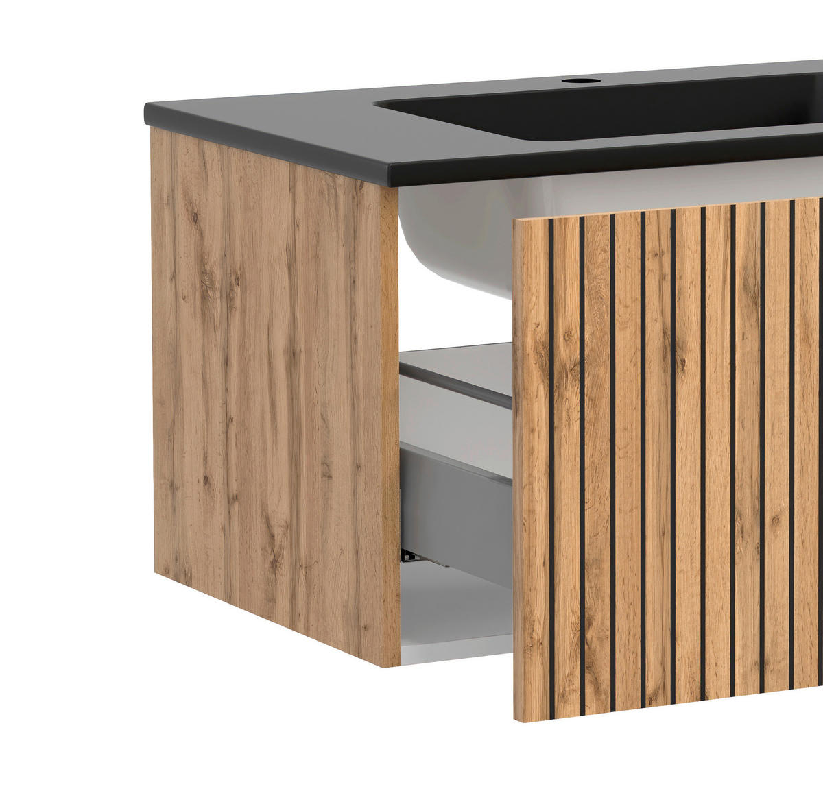 WASCHTISCHKOMBI 80 cm  - Eiche Wotan/Schwarz, Modern, Holzwerkstoff/Stein (80cm) - Held