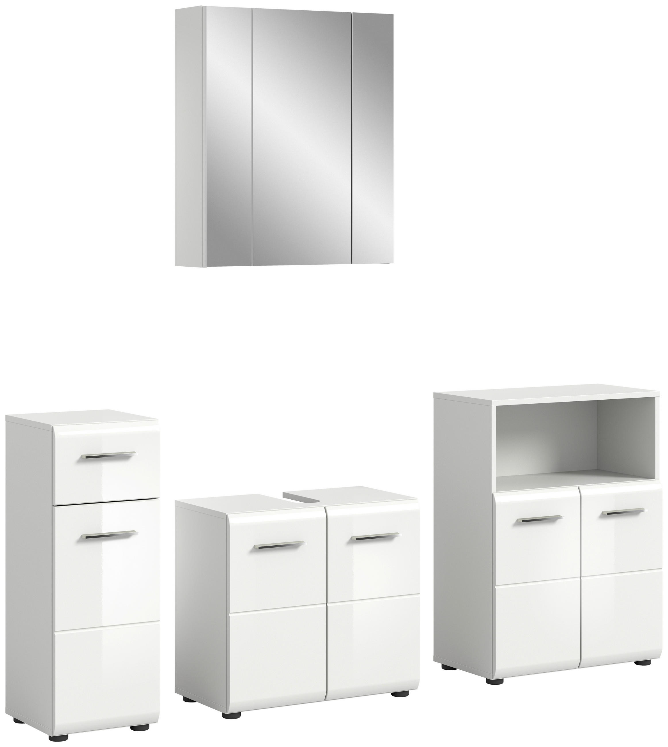 BADEZIMMER 4-teilig  in 150 cm  - Weiß Hochglanz/Silberfarben, MODERN, Holzwerkstoff/Kunststoff (150cm) - MID.YOU