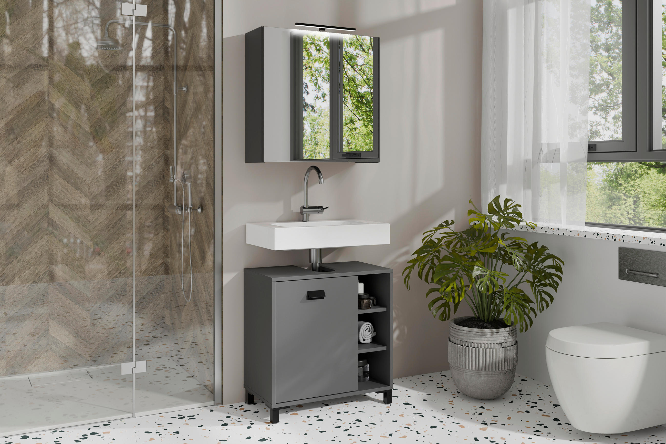 SPIEGELSCHRANK 60/60/20 cm  - Anthrazit, MODERN, Glas/Holzwerkstoff (60/60/20cm) - MID.YOU