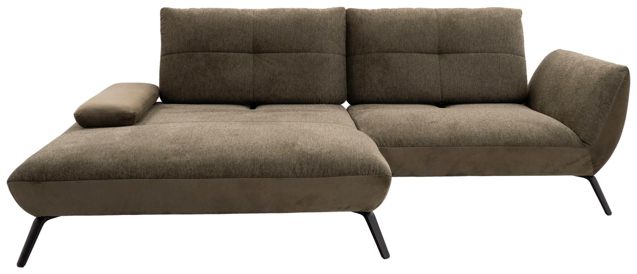 ECKSOFA Olivgrün Flachgewebe  - Schwarz/Olivgrün, Trend, Textil/Metall (191-207/273cm) - Livetastic