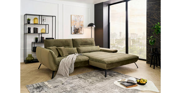 ECKSOFA Olivgrün Webstoff - Schwarz/Olivgrün, KONVENTIONELL, Textil/Metall (273/191cm) - Carryhome