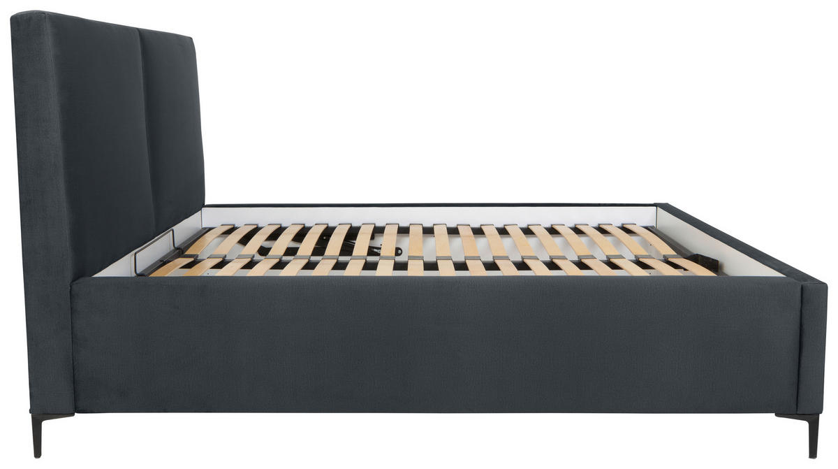 KÁRPITOZOTT ÁGY 140/200 cm  sötétszürke  - fekete/geszt bükk, Modern, textil/fa (140/200cm) - MID.YOU