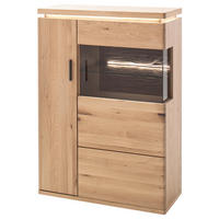 HIGHBOARD Barcelona 90/128/37 cm  - Eichefarben/Grau, Design, Glas/Holz (90/128/37cm) - Livetastic