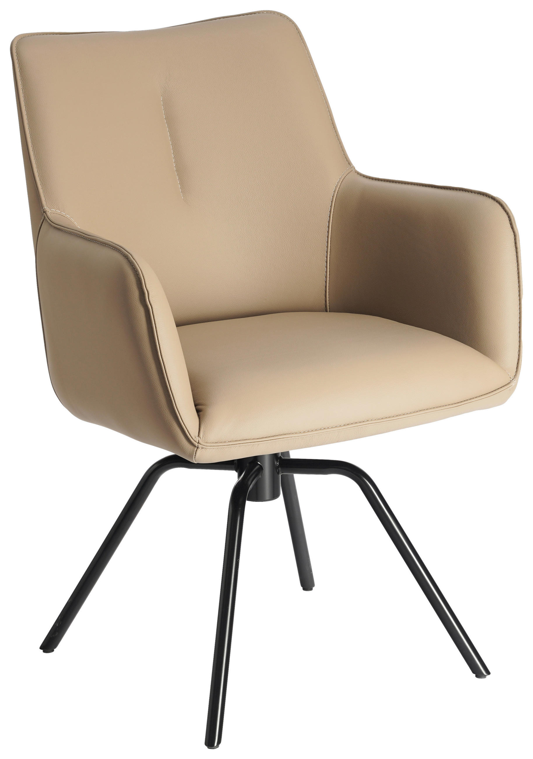 ARMLEHNSTUHL  Sitzfläche 360° drehbar, inklusive Armlehnen, automatische Rückholfunktion  Echtleder  - Beige/Schwarz, Design, Leder/Metall (59/87/62cm) - Novel