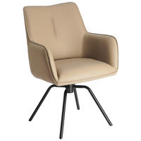 ARMLEHNSTUHL  Sitzfläche 360° drehbar, inklusive Armlehnen, automatische Rückholfunktion  Echtleder  - Beige/Schwarz, Design, Leder/Metall (59/87/62cm) - Novel