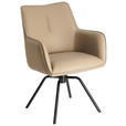 ARMLEHNSTUHL  Sitzfläche 360° drehbar, inklusive Armlehnen, automatische Rückholfunktion  Echtleder  - Beige/Schwarz, Design, Leder/Metall (59/87/62cm) - Novel