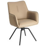 ARMLEHNSTUHL  Sitzfläche 360° drehbar, inklusive Armlehnen, automatische Rückholfunktion  Echtleder  - Beige/Schwarz, Design, Leder/Metall (59/87/62cm) - Novel