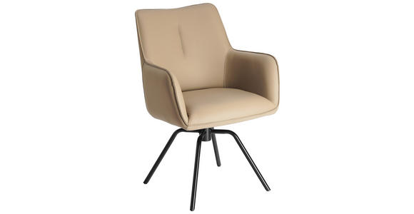 ARMLEHNSTUHL  Sitzfläche 360° drehbar, inklusive Armlehnen, automatische Rückholfunktion  Echtleder  - Beige/Schwarz, Design, Leder/Metall (59/87/62cm) - Novel