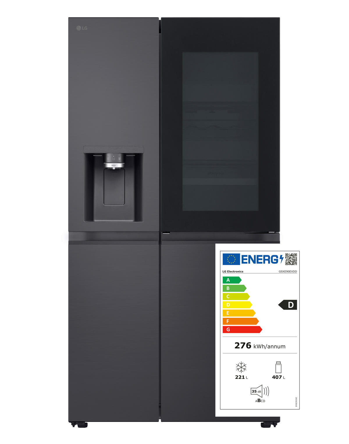 SIDE-BY-SIDE 91.3/179/73.5 cm GSXE90EVDD  - Schwarz, Basics, Glas/Kunststoff (91.3/179/73.5cm) - LG