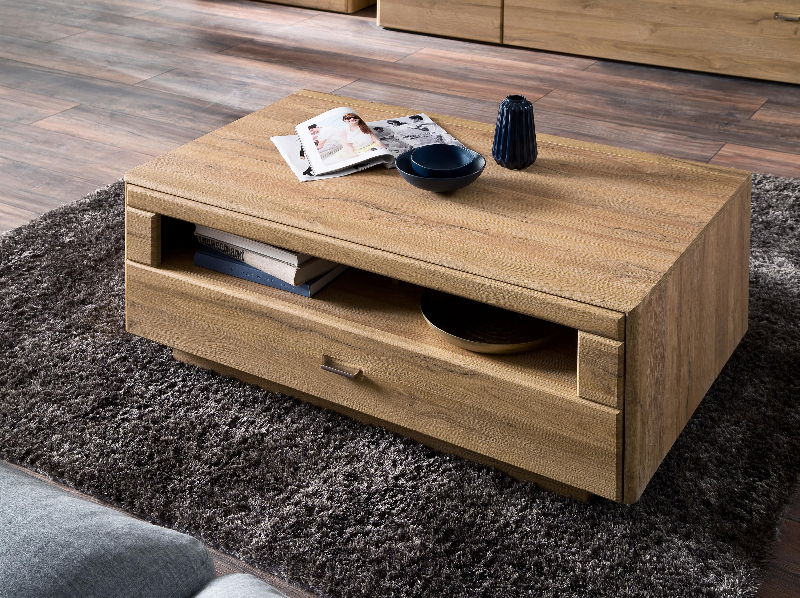 COUCHTISCH in Holzwerkstoff 115/70/45 cm  - Eichefarben/Silberfarben, KONVENTIONELL, Holzwerkstoff/Metall (115/70/45cm) - Cantus