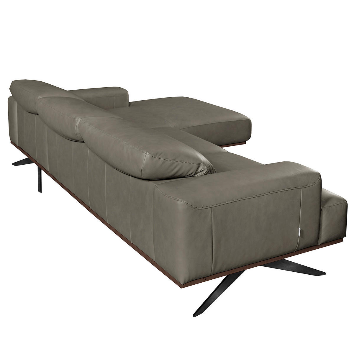 ECKSOFA  in Echtleder Grau Rücken echt, Kopfteilverstellung  295/187 cm  - Schwarz/Grau, Design, Leder/Metall (295/187cm) - Livetastic